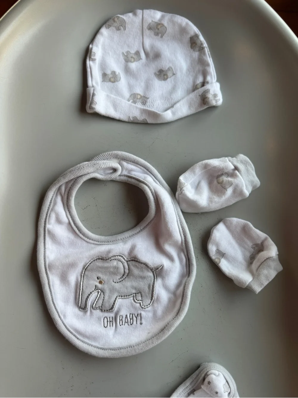 Rene Rofe White Footed Baby One-Piece with Gray Elephant Print